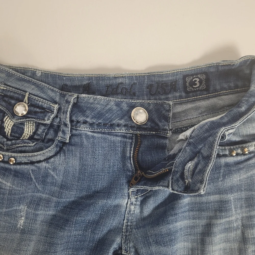 La Idol Jeans Angel Wing Embroidered Rhinestone Bling Size 3